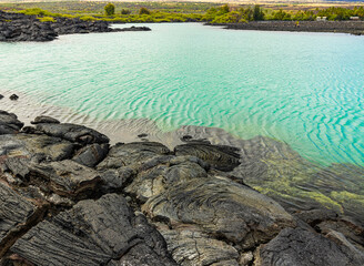 Swirling Patterns in Ancient Lava Flow on The Shore of Wainanalii Lagoon ,Kiholo Bay, Hawaii Island, Hawaii, USA