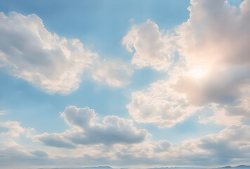 Obraz premium The background of sky and clouds In shades of pastel blue tones. The sky is bright, free and beautiful.