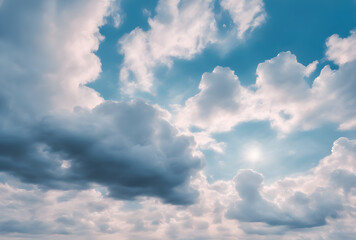 Obraz premium The background of sky and clouds In shades of pastel blue tones. The sky is bright, free and beautiful.