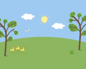  peppa pig childish animated scenario with ducks, trees and sun © Beatriz