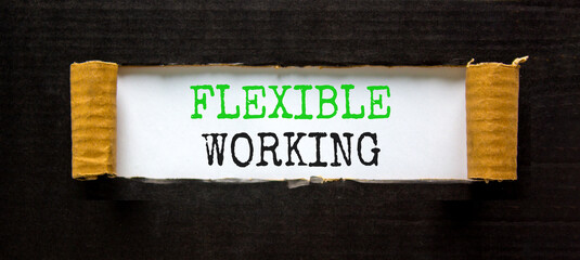Flexible working symbol. Concept words Flexible working on beautiful white paper. Beautiful black paper background. Business flexible working concept. Copy space.