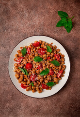 Tuscan pasta with smoked paprika and basil,parmesan cheese, Italian traditional cuisine,