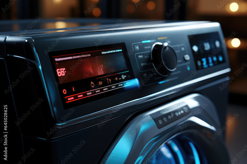 Poster a smart washing machine with a digital display indicating the progress of a laundry cycle. generativ