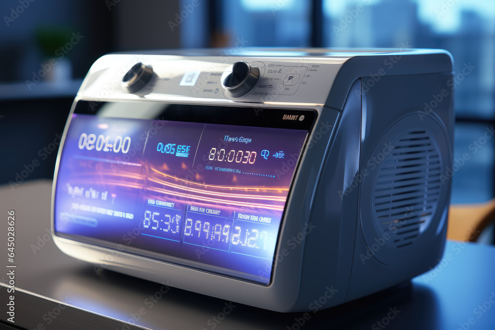 Poster a smart washing machine with a digital display indicating the progress of a laundry cycle. generativ