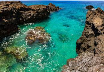 Turquoise Water and Lava Sea Cliffs at Hokulia Shoreline Park, Hawaii Island, Hawaii, USA