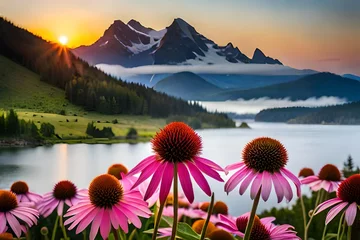 Foto op Canvas Echinacea flowers closeup  with beautiful view © Safdar