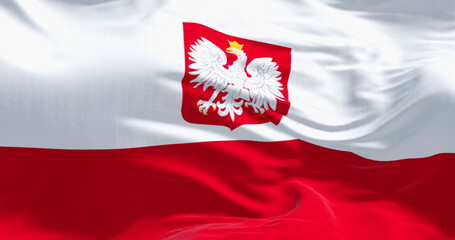 Close-up of Poland national flag waving in the wind