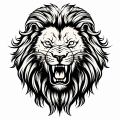 Obraz premium Illustration of a angry lion head in black and white coloring, generative ai