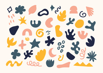 hand draw abstract shapes. set of colorful abstract shapes elements. hand prints