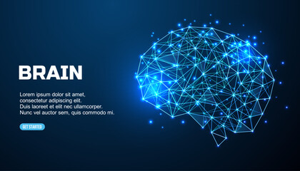 Brain. Low poly abstract digital human brain. Neural network. IQ testing, artificial intelligence