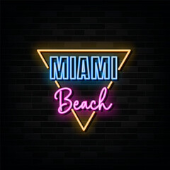 Miami Beach Neon Signs Vector Design Template