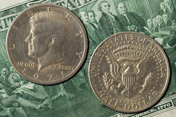 United States dollar coin obverse and reverse, Kennedy half dollar - obrazy, fototapety, plakaty