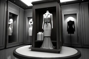 Women's clothing store showcase with mannequins