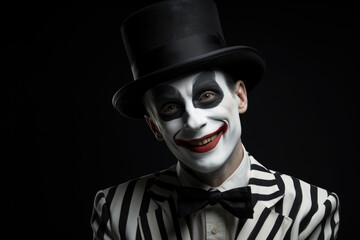 Portrait of a man in mime makeup showing emotions