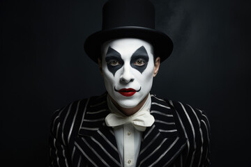 Portrait of a man in mime makeup showing emotions