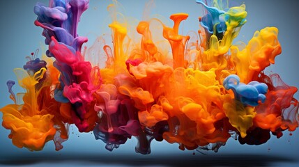 A burst of colored liquid suspended in mid-air, frozen in time like a delicate explosion of pigmented energy