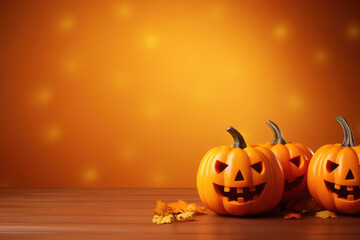 Halloween frame from pumpkins on orange background. copy space for text