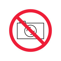 Prohibited camera vector icon. No photo camera icon. Forbidden video camera icon. Warning, caution, attention, restriction, danger flat sign design. Photographer symbol pictogram