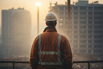A civil engineer stands looking at the construction. ai generative