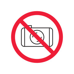 Prohibited camera vector icon. No photo camera icon. Forbidden video camera icon. Warning, caution, attention, restriction, danger flat sign design. Photographer symbol pictogram