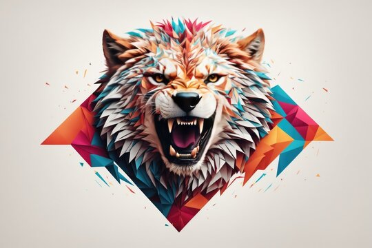 minimalistic wolf logo of a tessellated geometrical background. ai generative