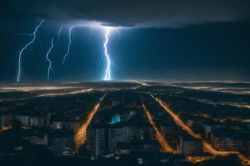 Naklejka na ściany i meble An rendered picture of a mesmerizing lightning storm over a city