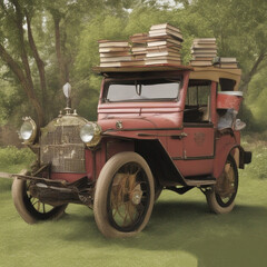 Fototapeta premium Old book car generative ai 