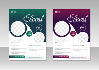 Travel and tourism flyer template design with abstract and minimalist concept	
