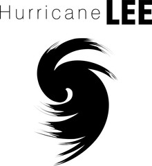An abstract vector illustration of a possible Category 4 Hurricane Lee in black brush strokes on an isolated white background - 645038620