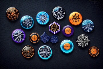 Set of Halloween button icons featuring a crucifix and a corner spider web. ideal for a game. - obrazy, fototapety, plakaty