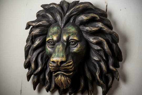 Black lion head with Rastafarian theme. Generative AI