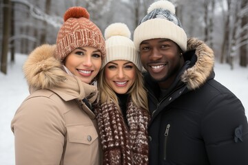 Fototapeta premium Multiethnic Young friends smiling at camera. AI Generated.