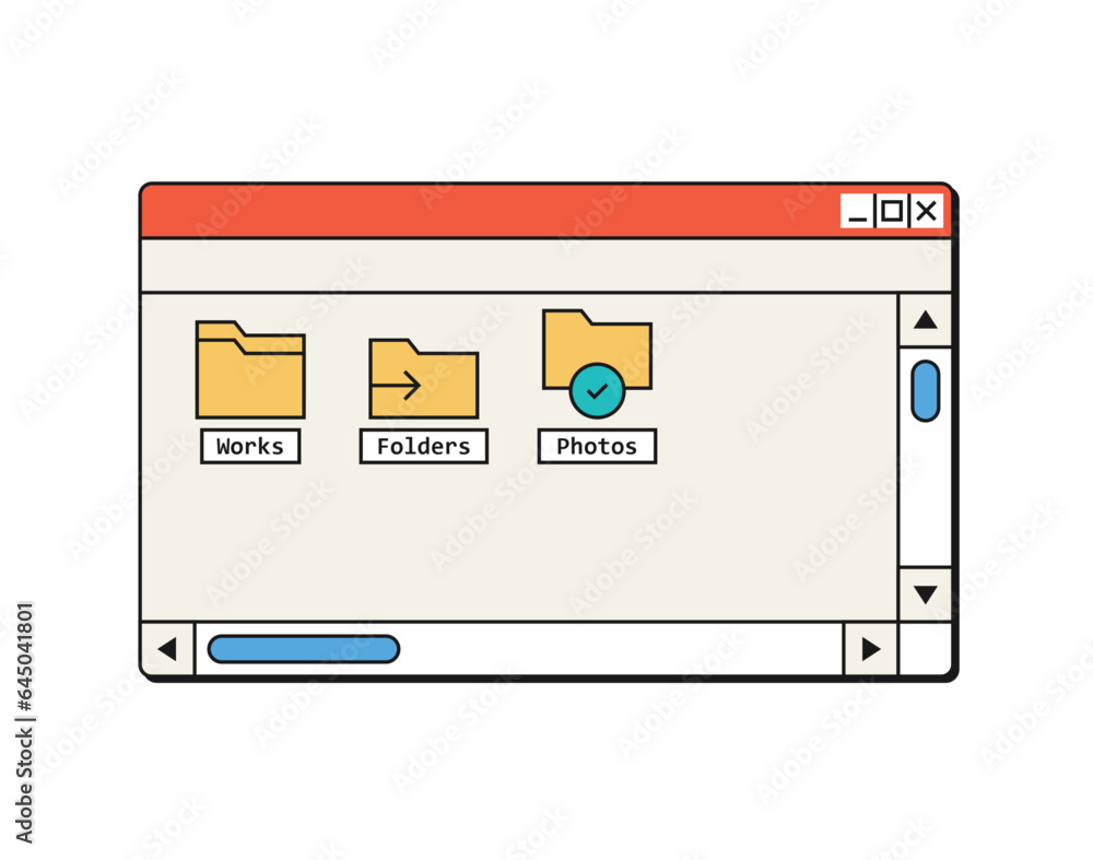 Aufkleber retro style computer window interface and 90s nostalgic ui design, folders, files, 1990s nostalgia a