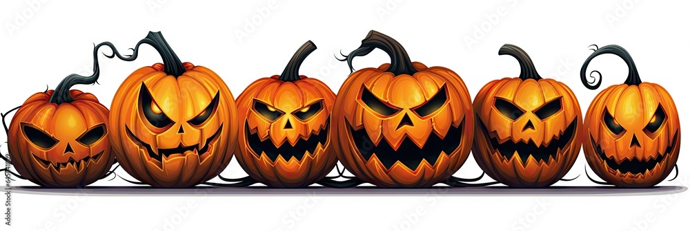 Poster halloween vector pumpkins in a row with a white background generative ai
