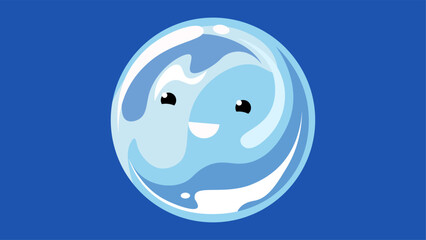Illustration of a blue planet with a happy face on a blue background