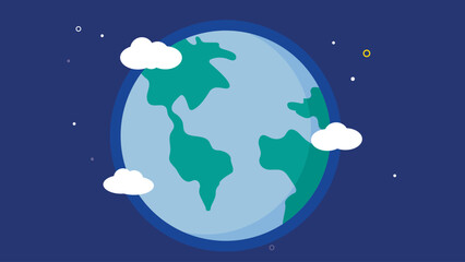 Obraz na płótnie Canvas Planet earth with clouds. Vector illustration in flat style. Earth day concept.