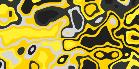 Yellow and black abstract background. Modern background with fluid and organic shapes. Abstract light and color full wavy shapes background. Yellow to black waves concept for banner.