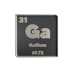 Gallium chemical element black and metal icon with atomic mass and atomic number. 3d render illustration.