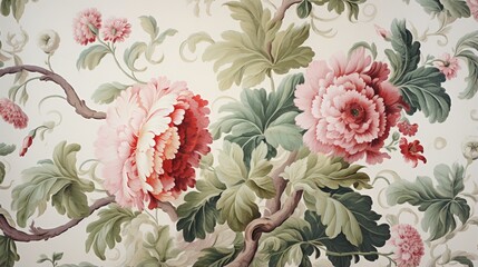 A close-up of a Traditional Floral Wallpaper pattern, showcasing the meticulous craftsmanship and intricate design