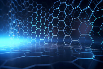 Blue neon background with hexagonal grid