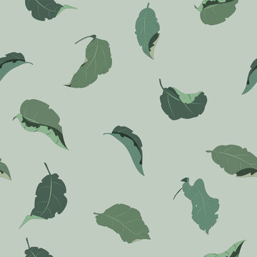 Seamless pattern in pastel restrained shades of green with apple leaves
