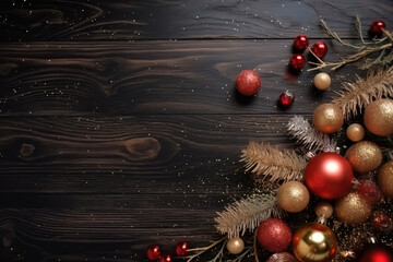 Christmas decoration on dark brown wooden background - 645044260