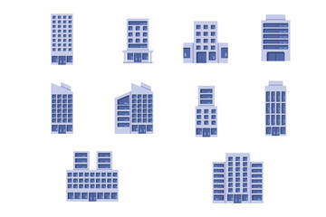 city building icon collection set