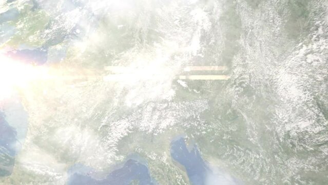 Zoom in from space and focus on Freising, Germany. 3D Animation. Background for travel intro. Elements of this image furnished by NASA	