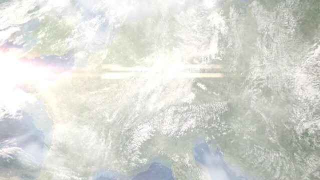 Zoom in from space and focus on Fellbach, Germany. 3D Animation. Background for travel intro. Elements of this image furnished by NASA	