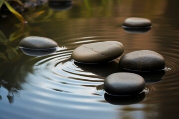 Obraz na płótnie Canvas Peaceful stones, pebbles, reflections on water symbolize spa, meditation, and tranquility. Generative AI