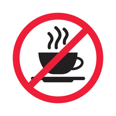 Prohibited coffee vector icon. No coffee icon. Forbidden espresso icon. No cappuccino vector sign. Warning, caution, attention, restriction, danger flat sign design symbol pictogram