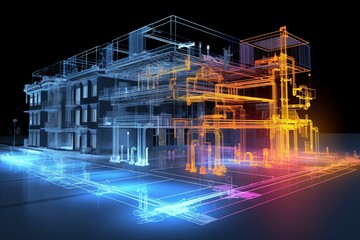 Visual representation of building's BIM model utilities. Generative AI