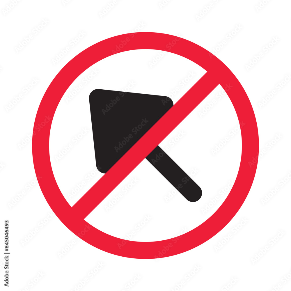 Poster forbidden cursor icon. prohibited arrow vector icon. no cursor symbol pictogram. warning, caution, a