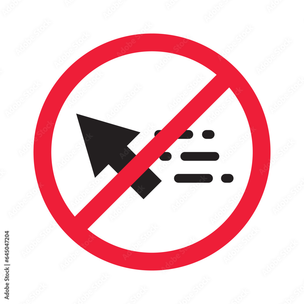 Poster forbidden cursor icon. prohibited arrow vector icon. no cursor symbol pictogram. warning, caution, a